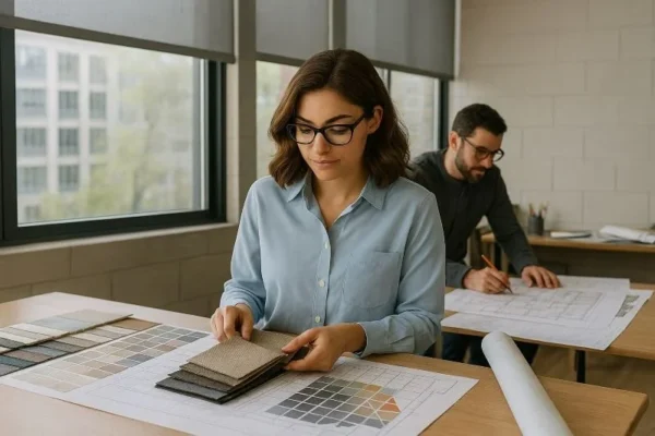 Interior designer working on window treatment project